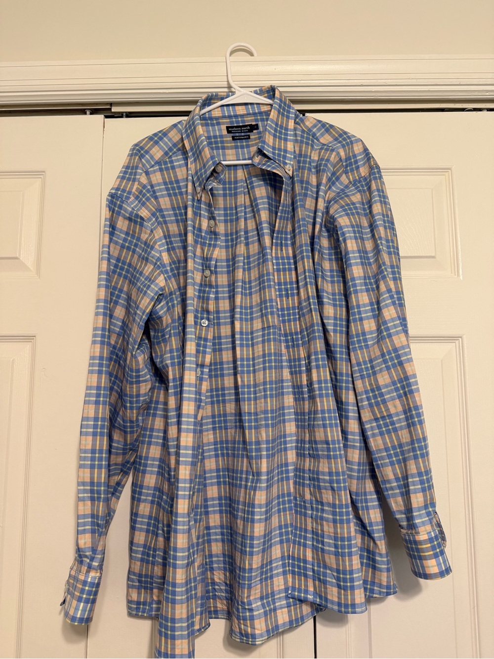 Men's Blue and Cream Plaid Button-Down Shirt